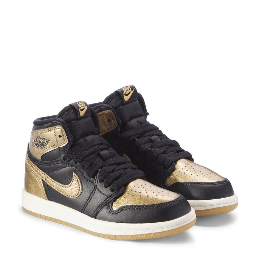 Nike Air Jordan 1 Retro High OG "Black & Metallic Gold" kid’s sneaker, size 6.5Y